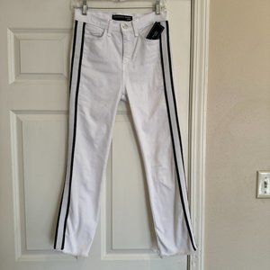 Veronica Beard High Rise Jeans Carly Kick Flare Tux Stripe Raw Hem 25